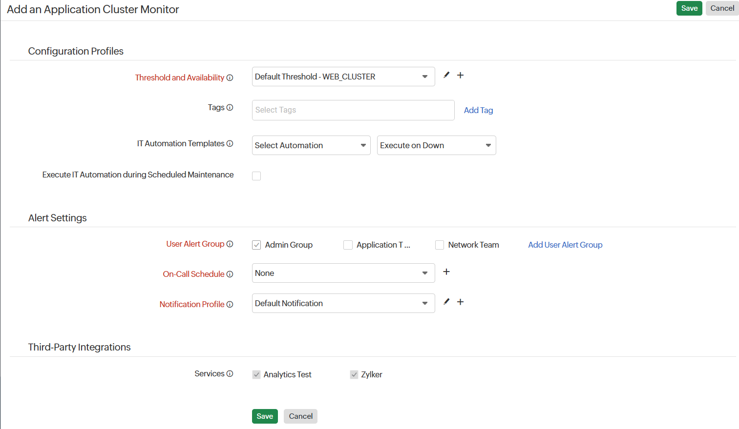Add Application Cluster Monitor Threshold