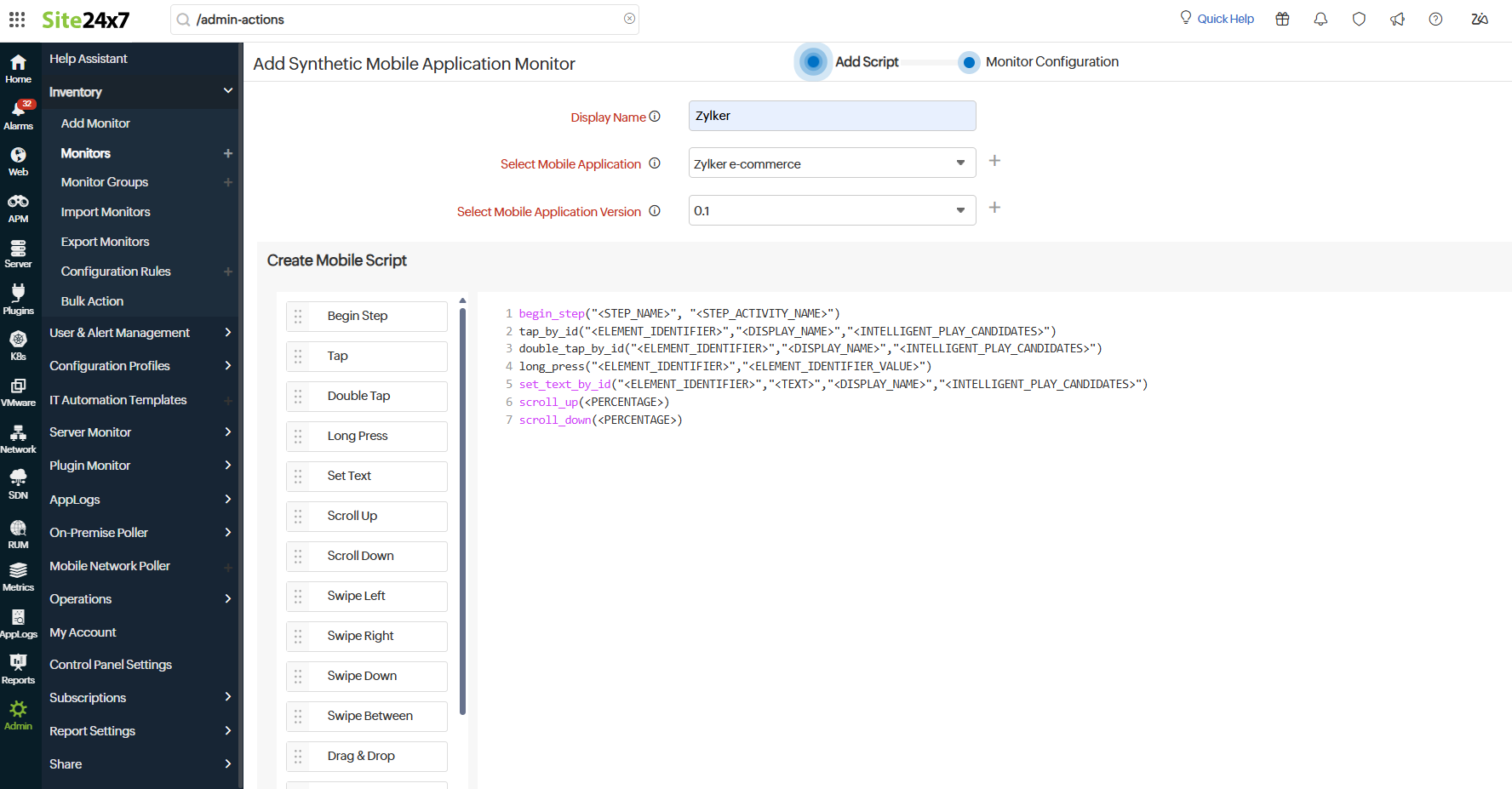 Add Synthetic Mobile Application - Add Script