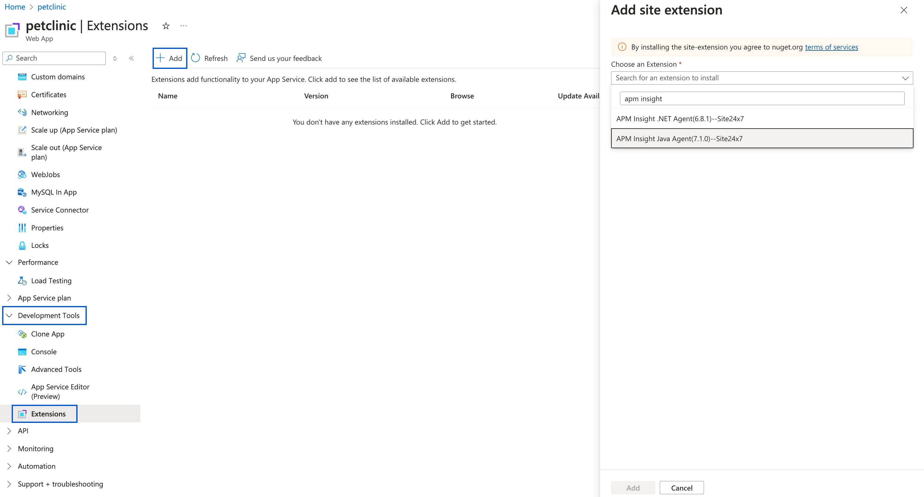 Development Tools in Azure App