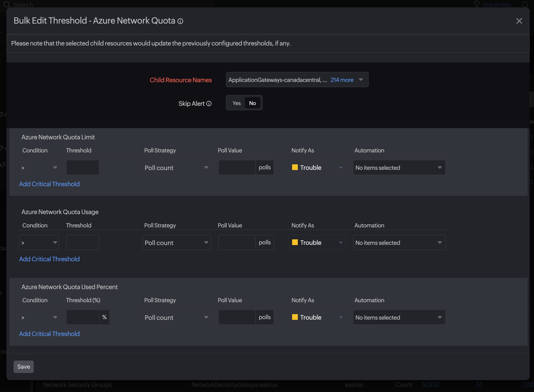 Bulk Edit Threshold for Quotas