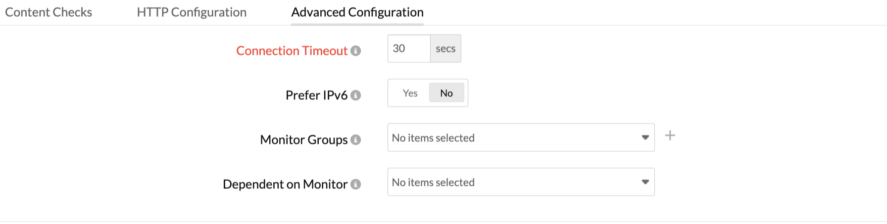 file-upload-advanced-configuration Configure connection timeout, monitor groups, and more.