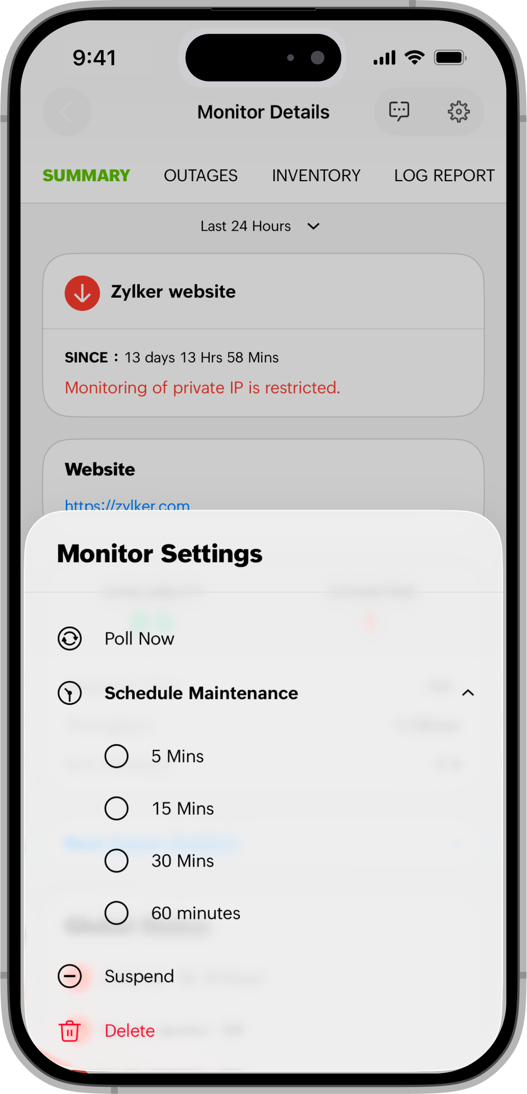 Monitor Settings iOS