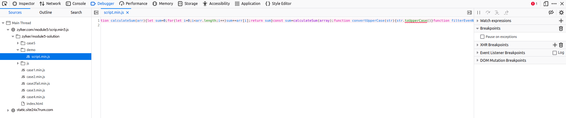 minified-file Trying to debug using the minified file