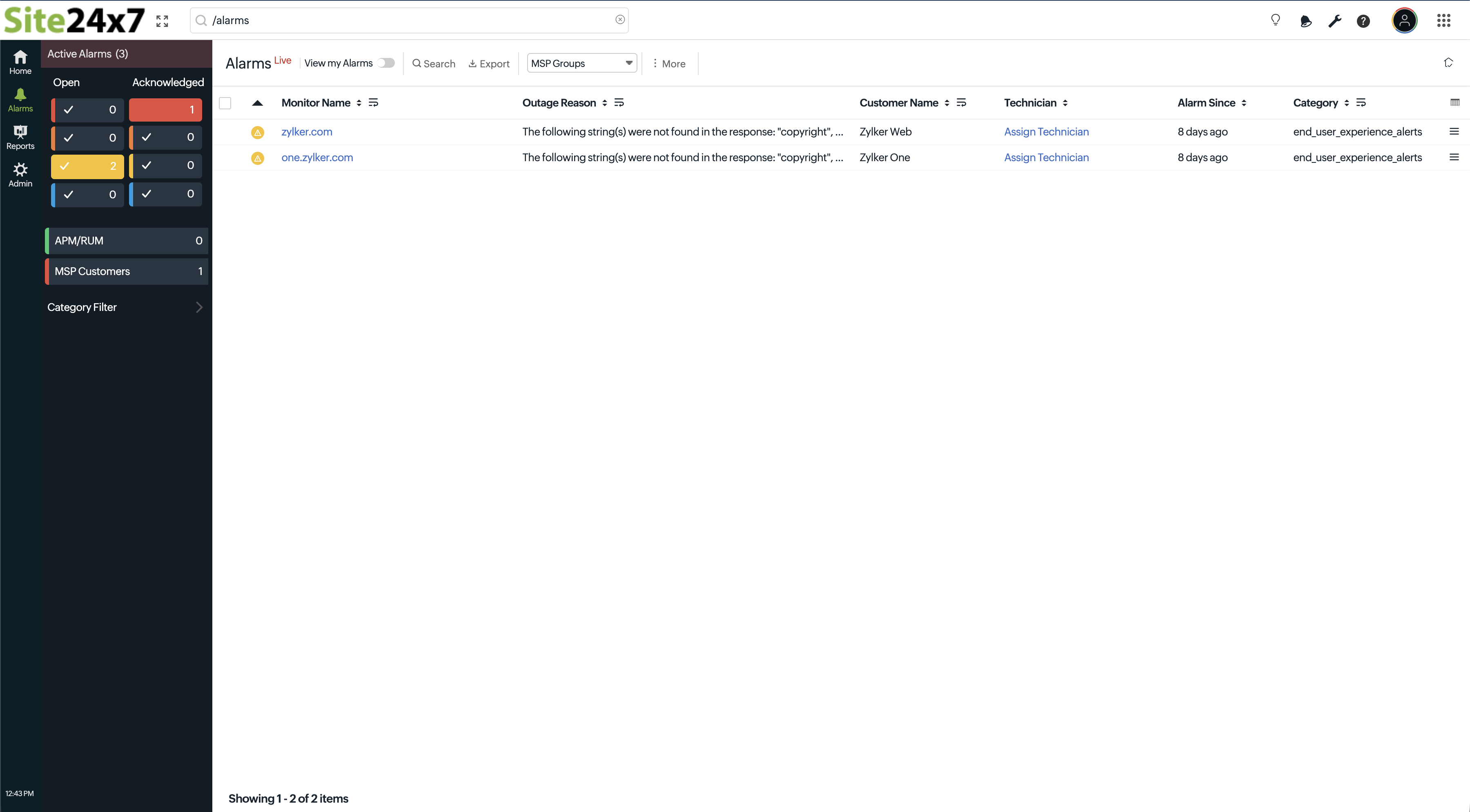 alarms-filter acknowledge