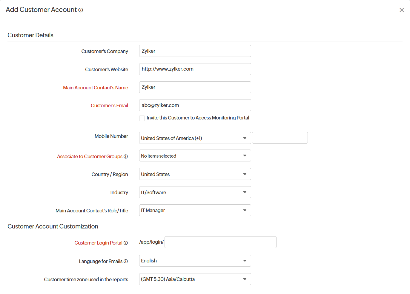 Add Customer Account