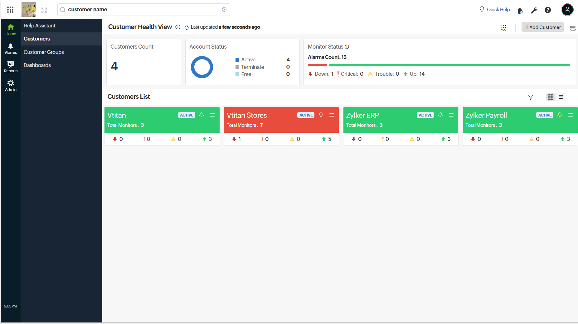 Customer health view - grid