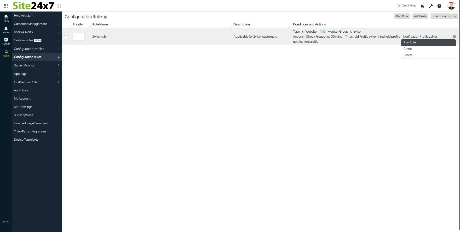 MSP Configuration Rules Options MSP Configuration Rules Options
