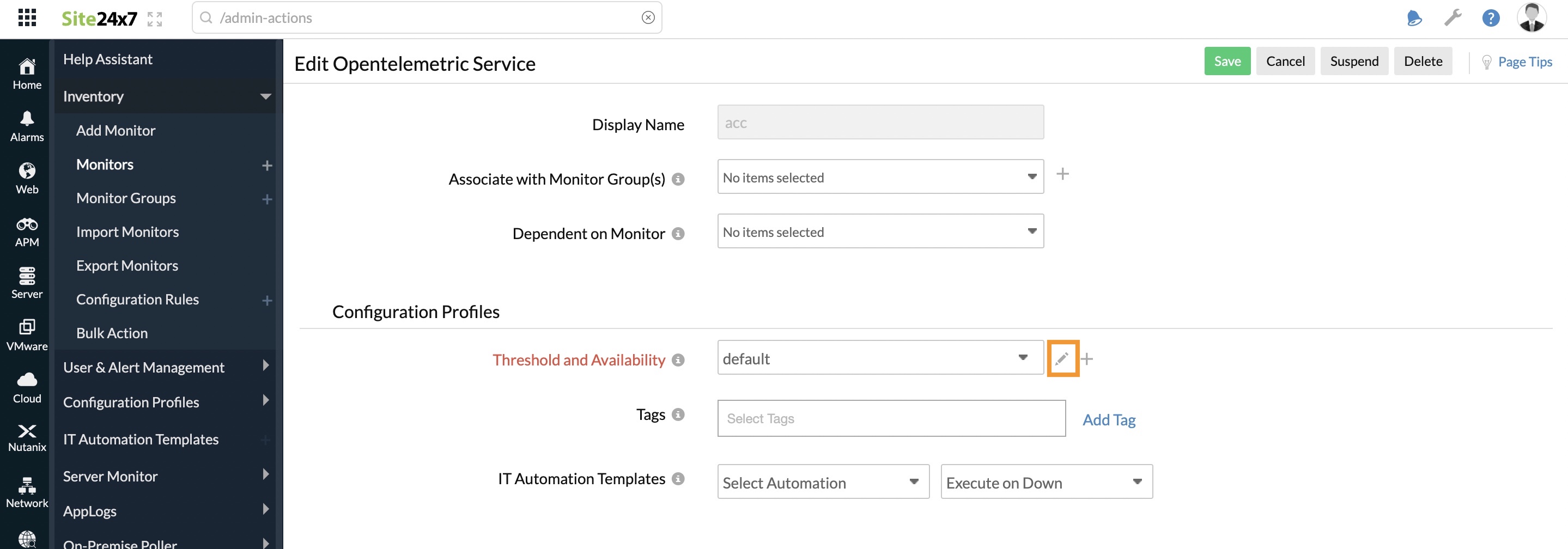 otel-edit-threshold-availability Edit Threshold and Availability in OpenTelemetry