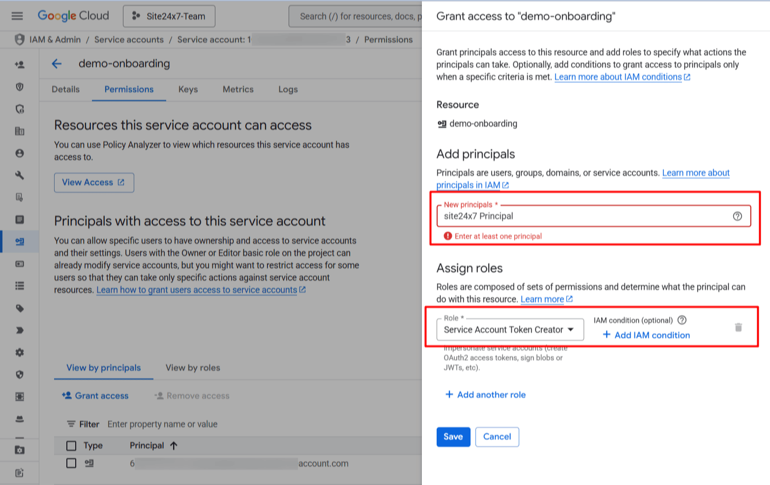 google cloud console permissions tab