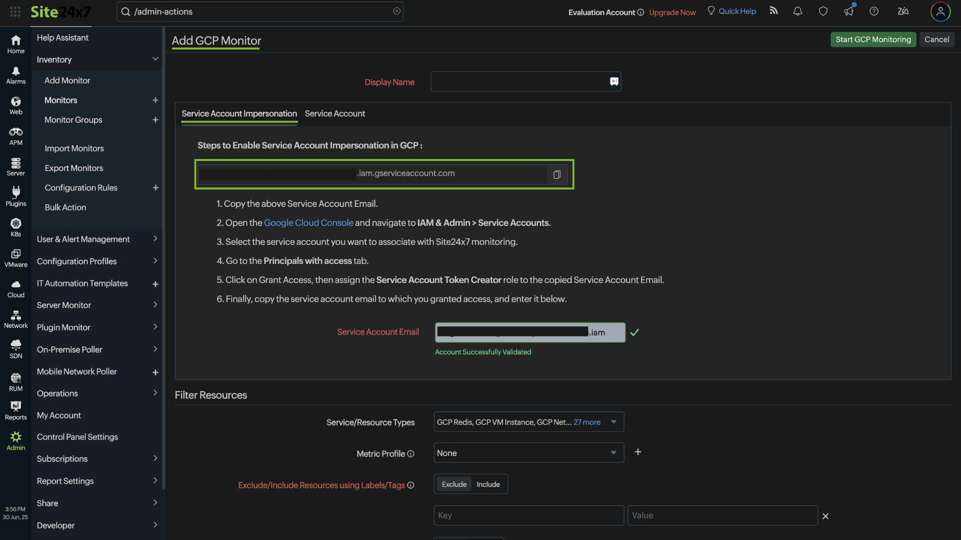 google cloud console permissions tab