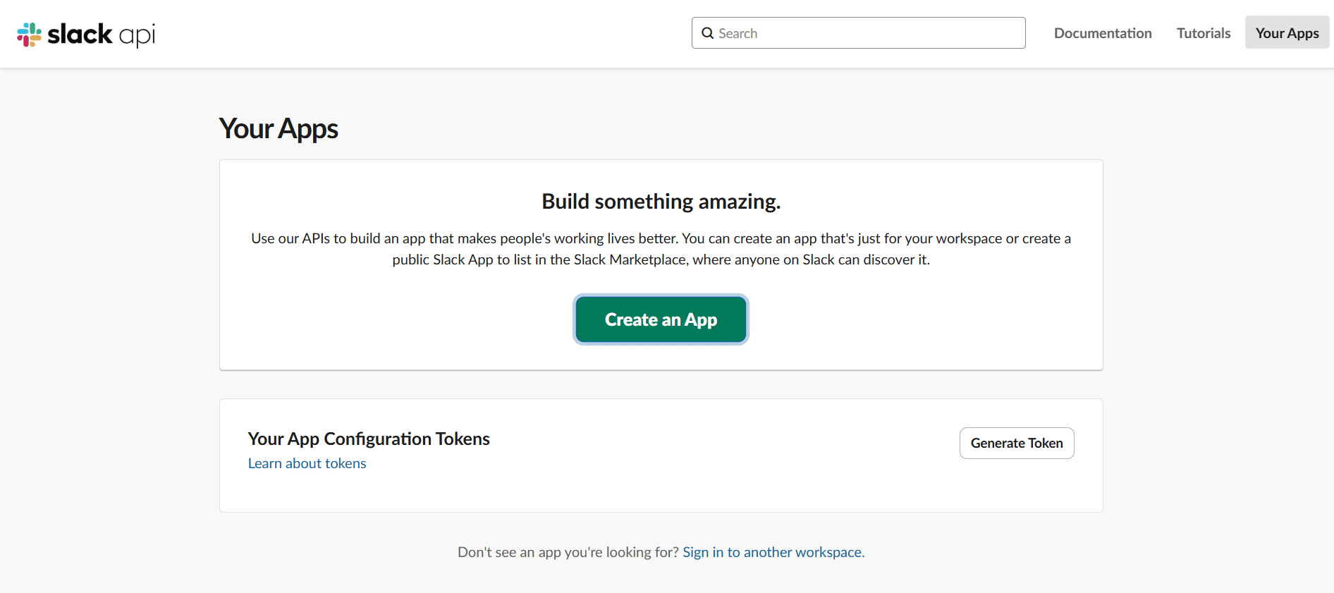 Slack create app for token