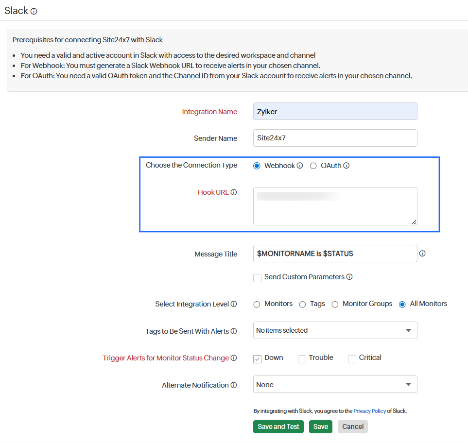 Slack Webhook Integration