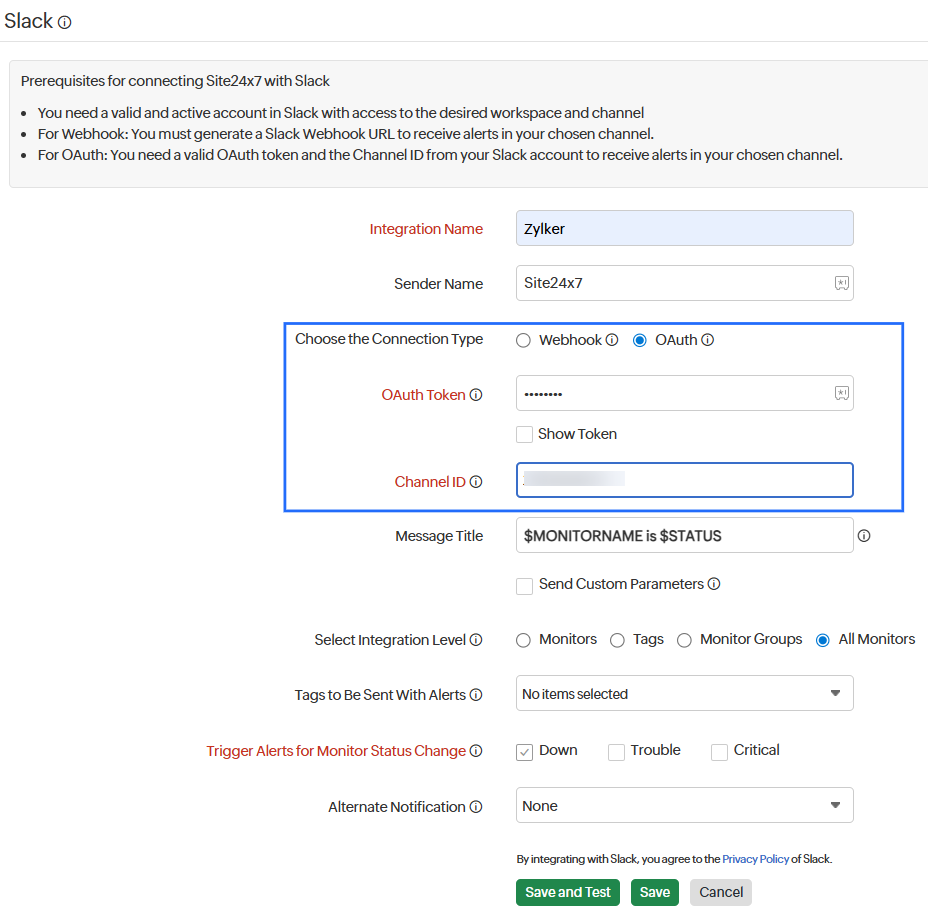 Slack Integration OAuth