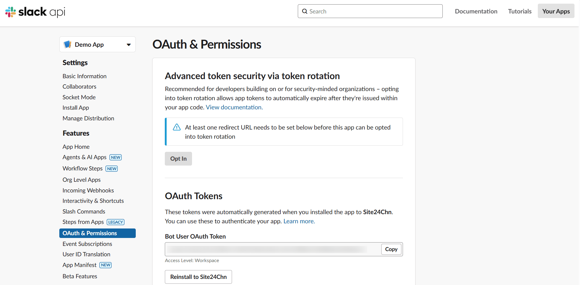 Slack OAuth Token