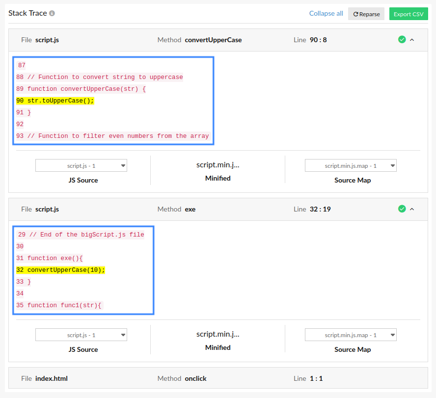 use-case-code-snippet Exact line of error code
