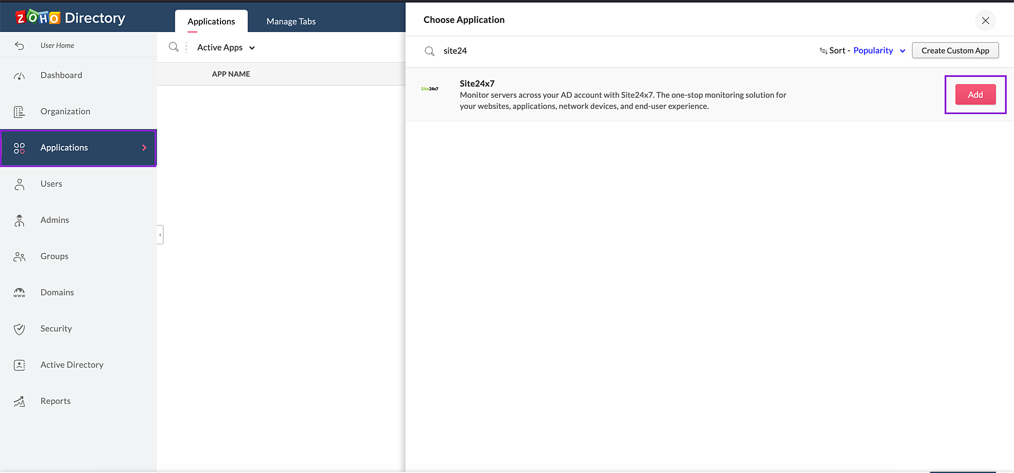 zoho-directory-choose-application
